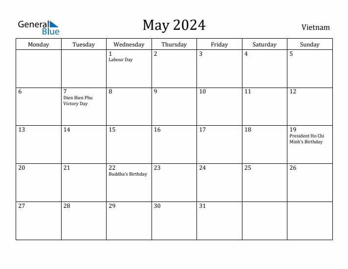 May 2024 Calendar Vietnam