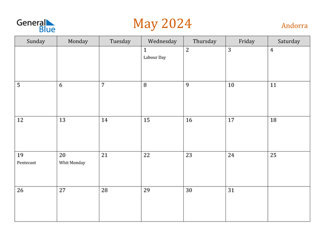 Andorra May 2024 Calendar with Holidays