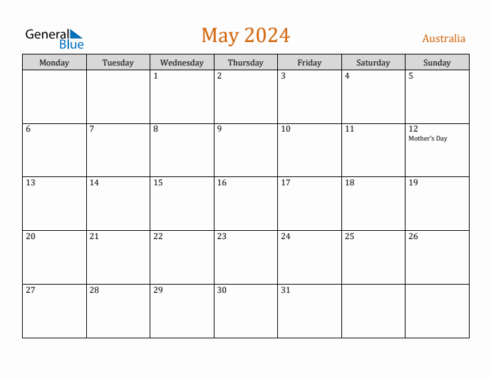 Free May 2024 Australia Calendar