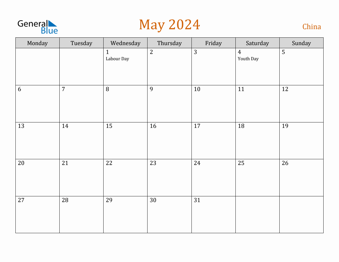 Free May 2024 China Calendar