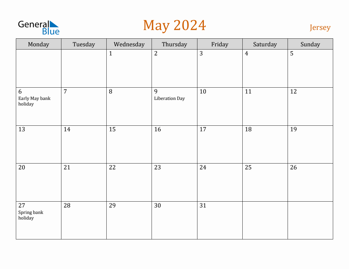 Free May 2024 Jersey Calendar