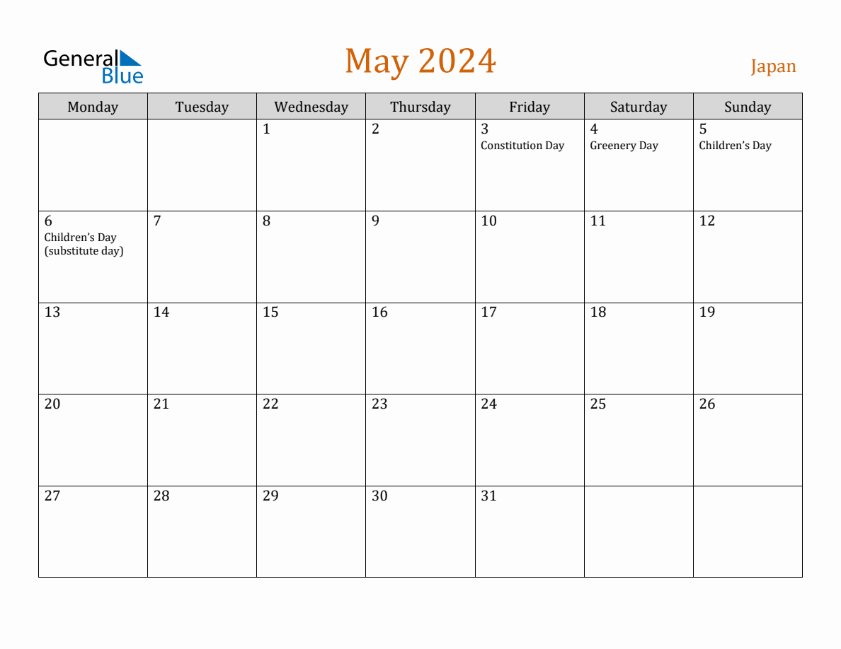 Free May 2024 Japan Calendar