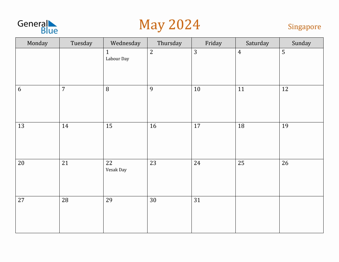 Free May 2024 Singapore Calendar