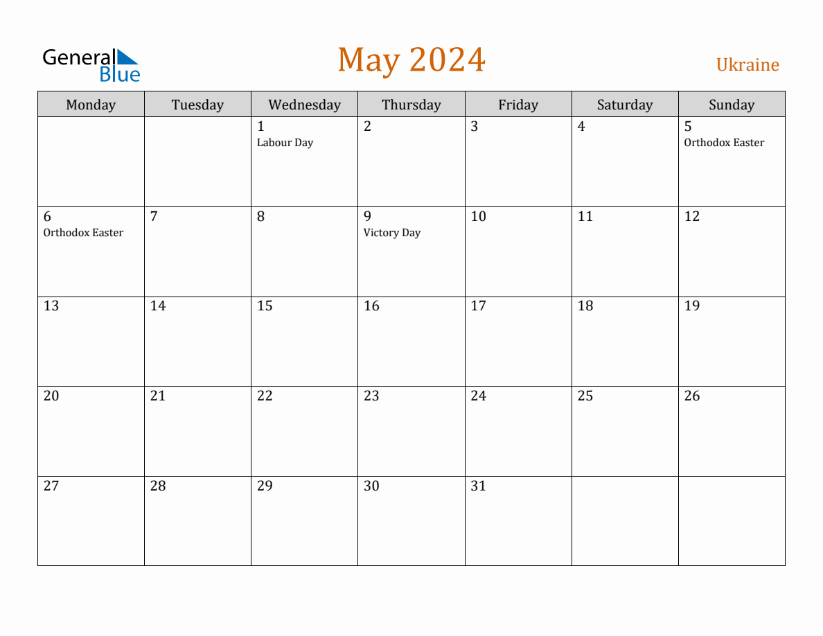 Free May 2024 Ukraine Calendar