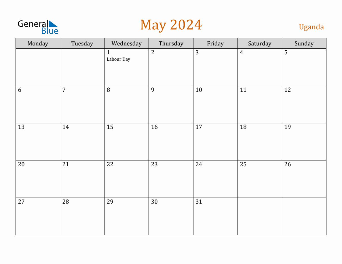 Free May 2024 Uganda Calendar