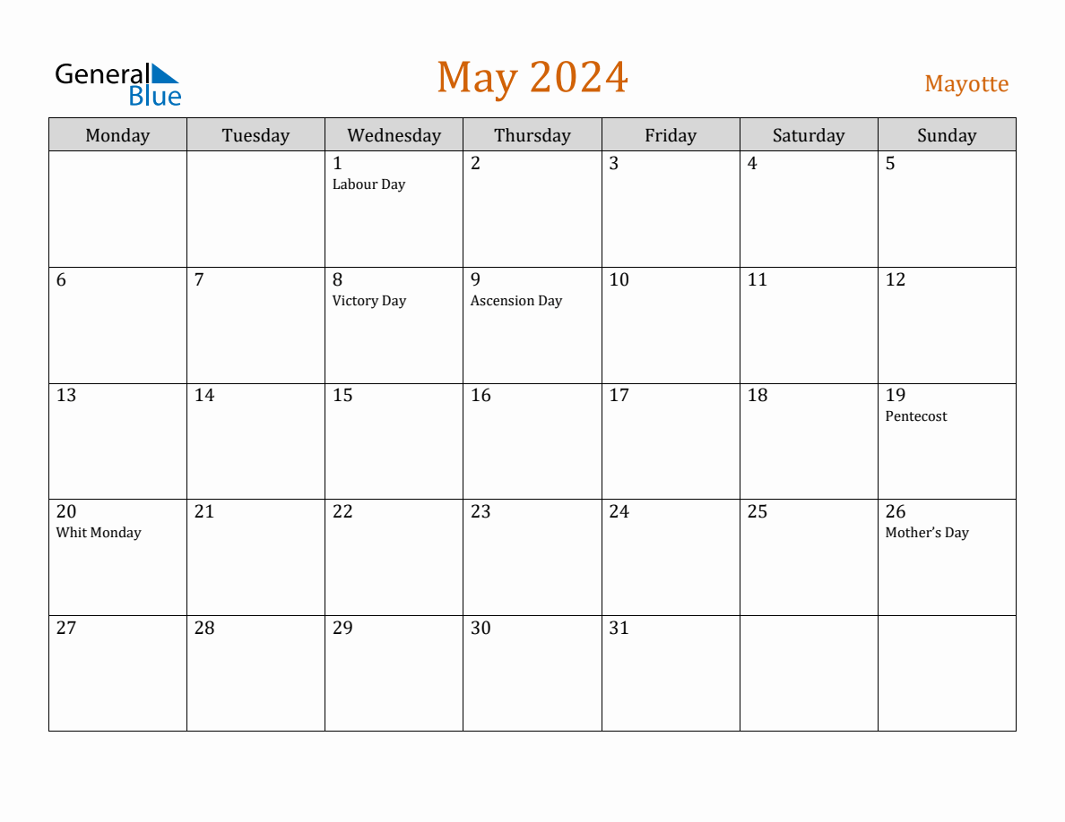 Free May 2024 Mayotte Calendar