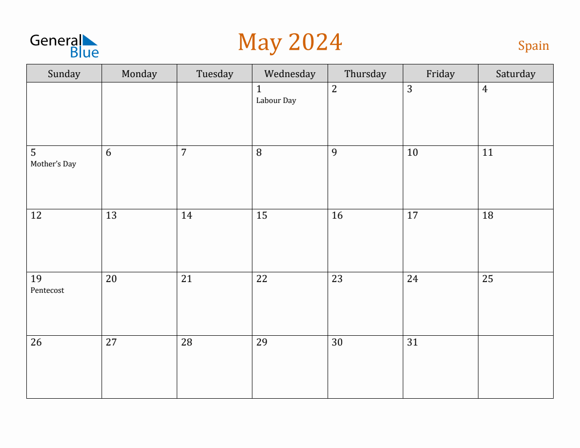 Free May 2024 Spain Calendar