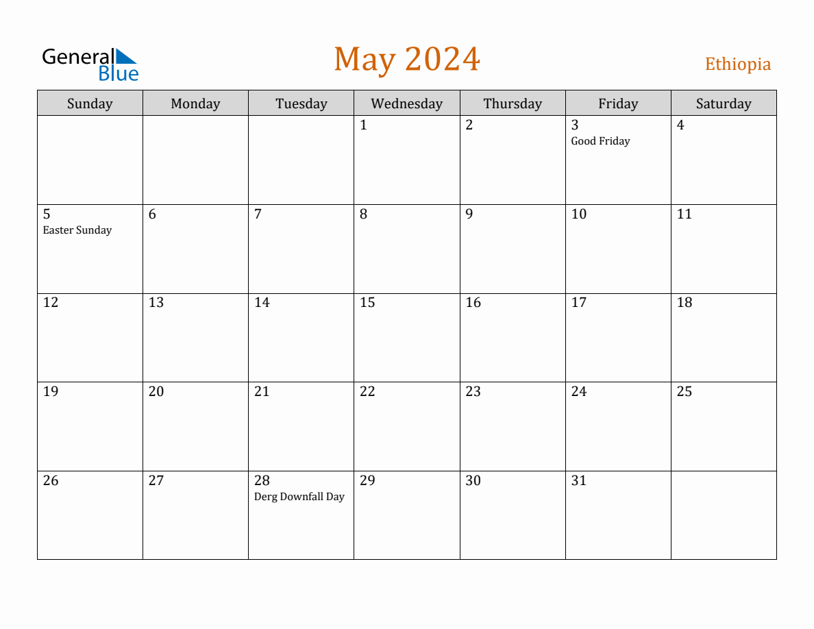 Free May 2024 Ethiopia Calendar