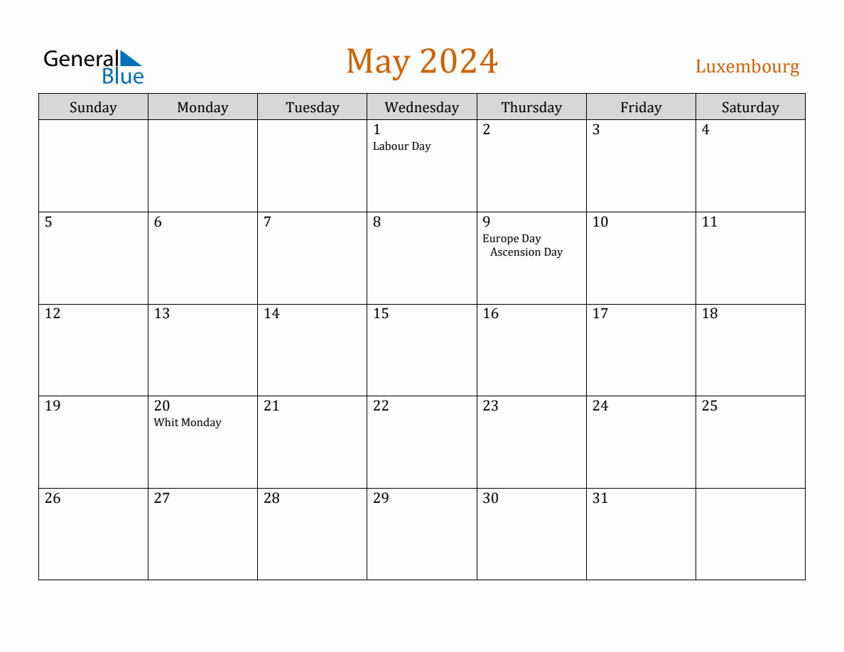 Free May 2024 Luxembourg Calendar
