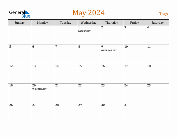 May 2024 Holiday Calendar with Sunday Start