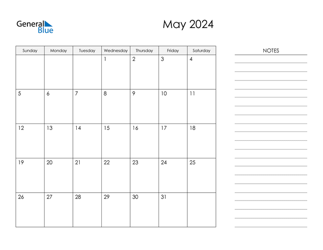 May 2024 Calendar (PDF Word Excel)