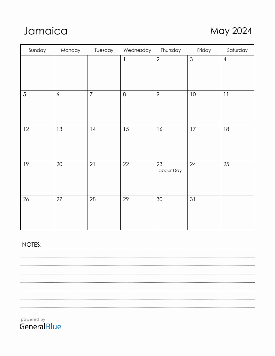 May 2024 Jamaica Calendar with Holidays