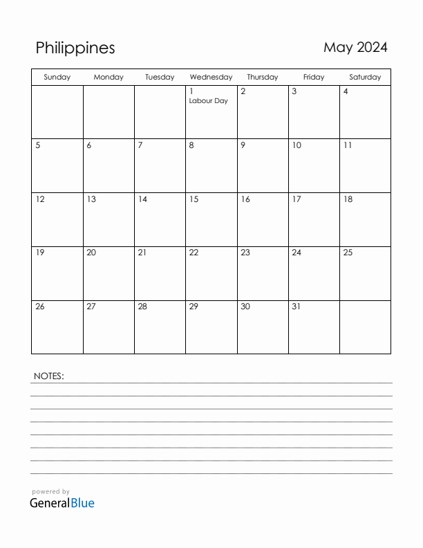 May 2024 Philippines Calendar with Holidays (Sunday Start)