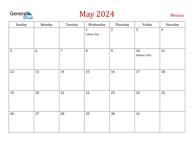 Mexico May 2024 Calendar