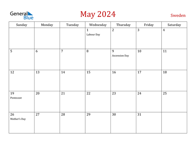 Sweden May 2024 Calendar