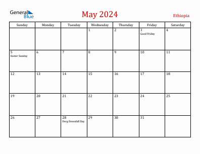 Current month calendar with Ethiopia holidays for May 2024