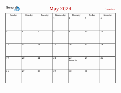 Current month calendar with Jamaica holidays for May 2024
