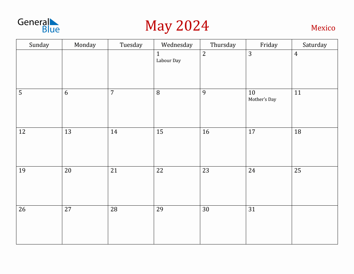 May 2024 Mexico Monthly Calendar with Holidays