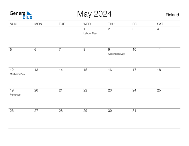 May 2024 Calendar with Finland Holidays