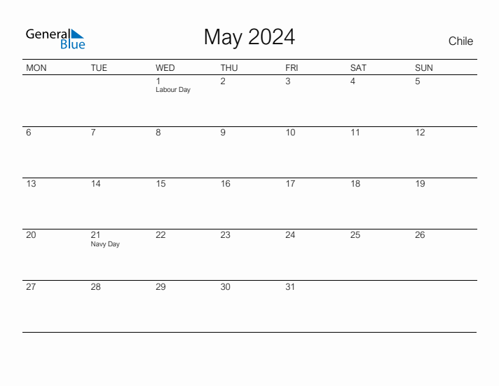 Printable May 2024 Calendar for Chile