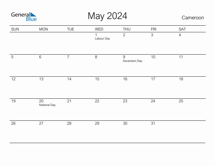 Printable May 2024 Calendar for Cameroon