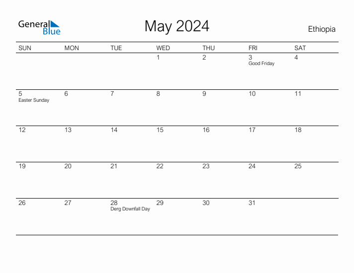 Printable May 2024 Calendar for Ethiopia