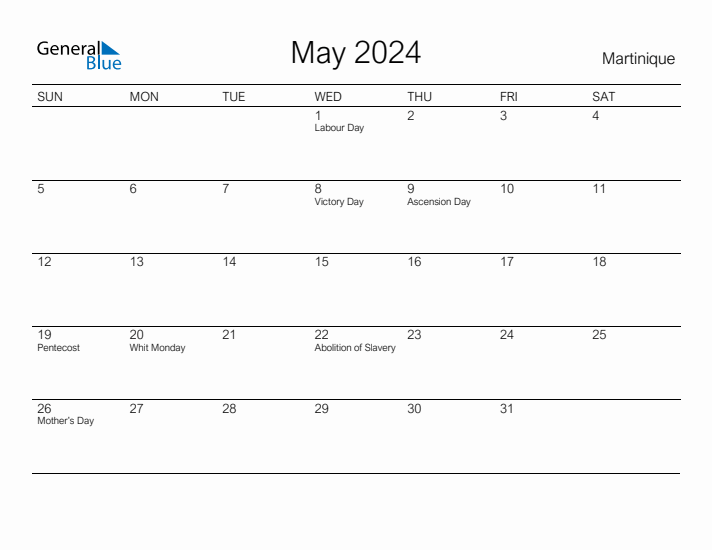 Printable May 2024 Calendar for Martinique