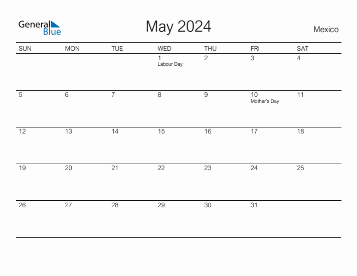 Printable May 2024 Calendar for Mexico