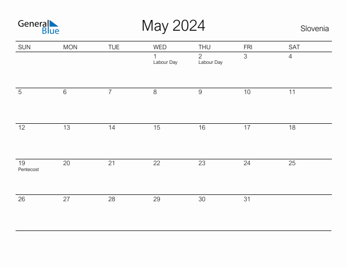 Printable May 2024 Calendar for Slovenia