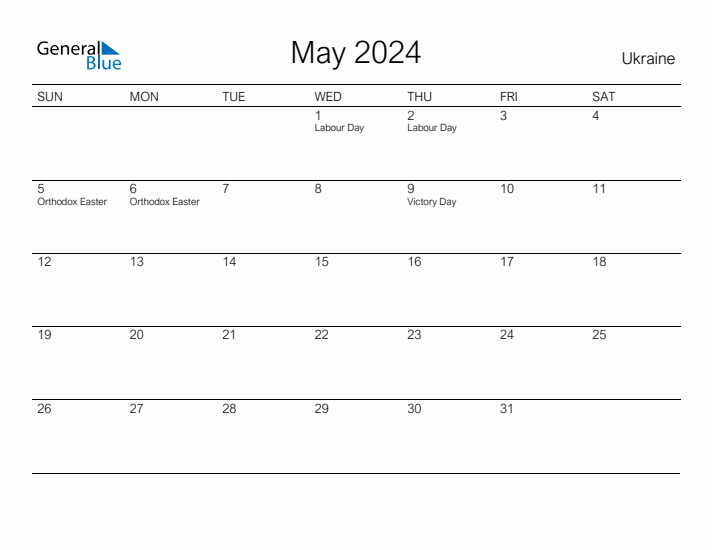 Printable May 2024 Calendar for Ukraine