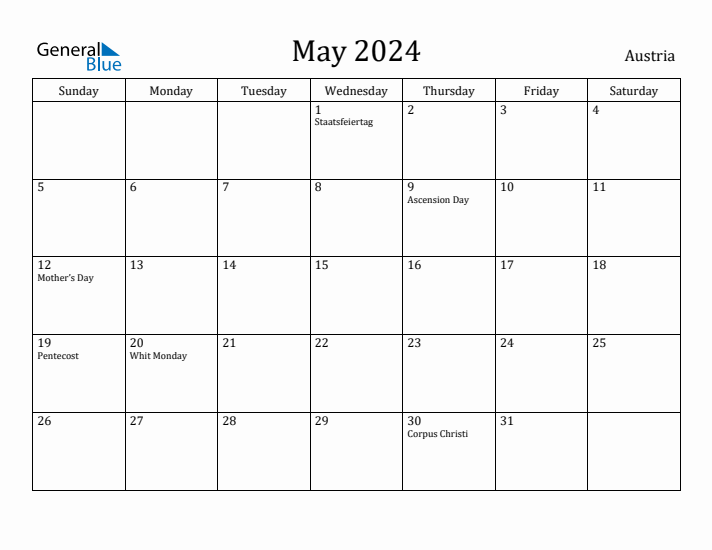May 2024 Calendar Austria