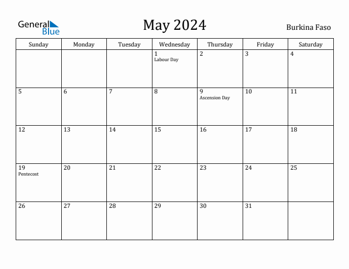 May 2024 Calendar Burkina Faso