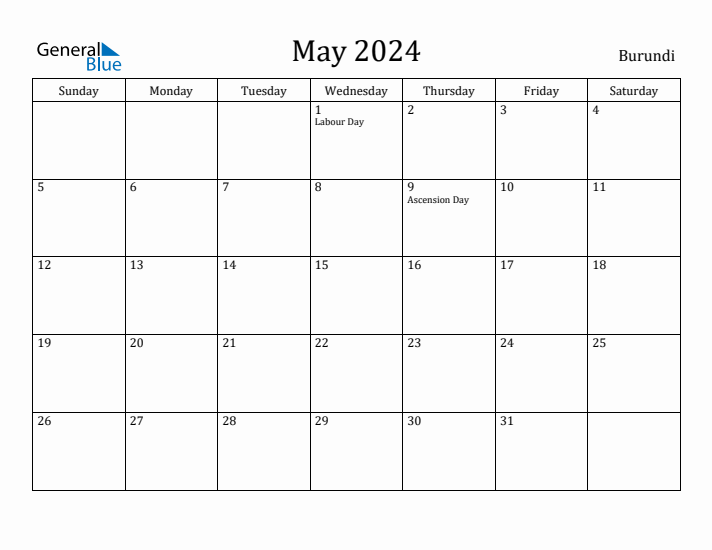 May 2024 Calendar Burundi