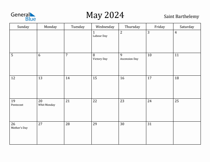 May 2024 Calendar Saint Barthelemy