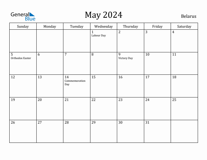 May 2024 Calendar Belarus