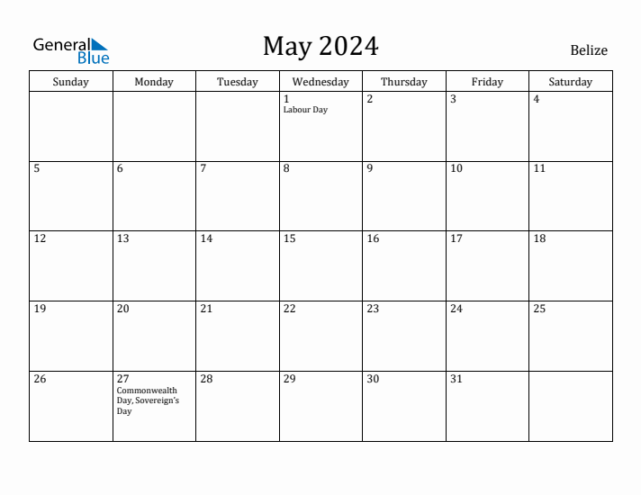 May 2024 Calendar Belize