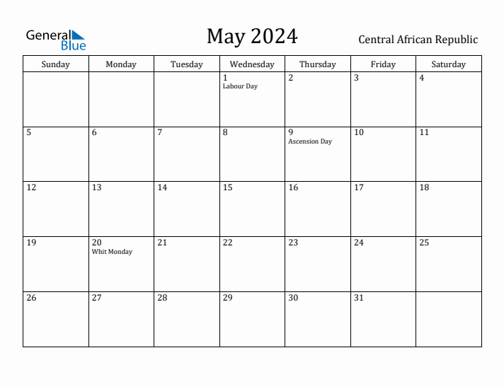 May 2024 Calendar Central African Republic
