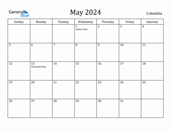 May 2024 Calendar Colombia