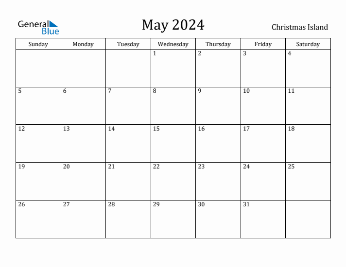 May 2024 Calendar Christmas Island