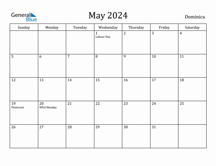 May 2024 Calendar Dominica