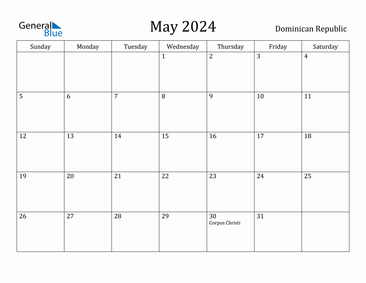 May 2025 Monthly Calendar with Dominican Republic Holidays