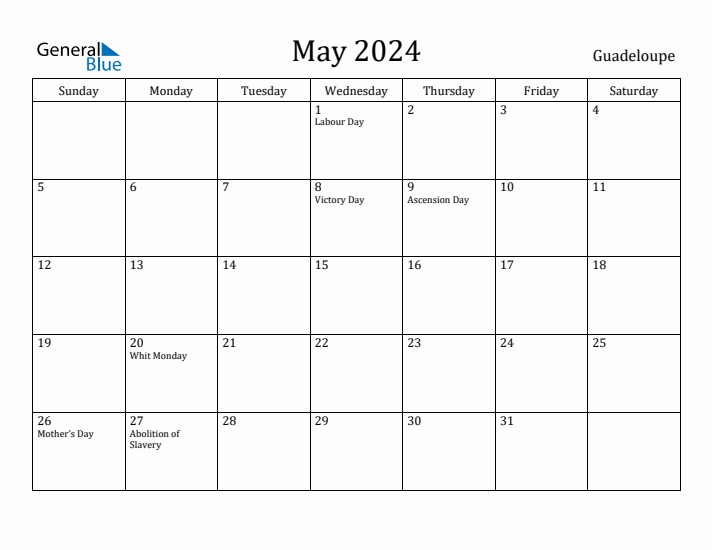 May 2024 Calendar Guadeloupe