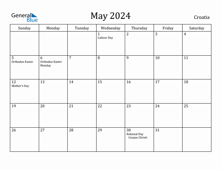 May 2024 Calendar Croatia
