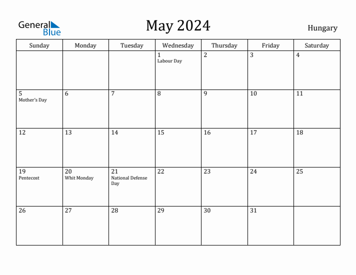 May 2024 Calendar Hungary