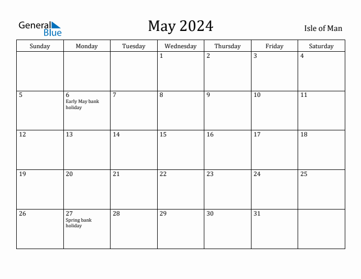 May 2024 Calendar Isle of Man