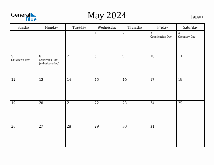 May 2024 Calendar Japan