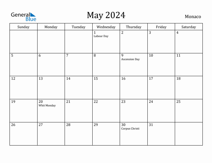 May 2024 Calendar Monaco