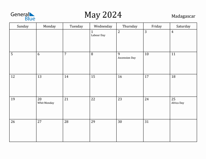 May 2024 Calendar Madagascar