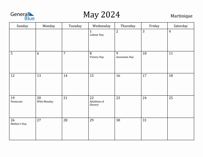 May 2024 Calendar Martinique