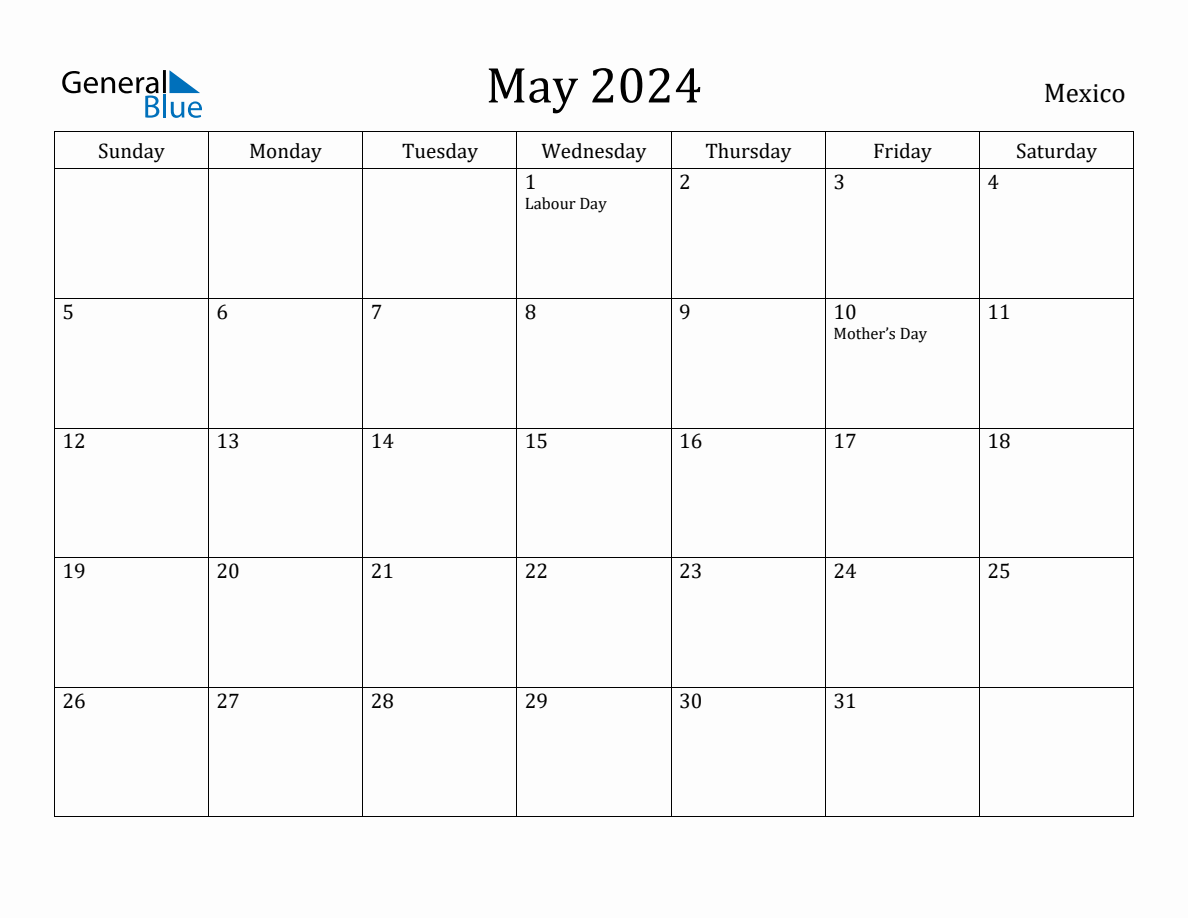 May 2024 Monthly Calendar with Mexico Holidays
